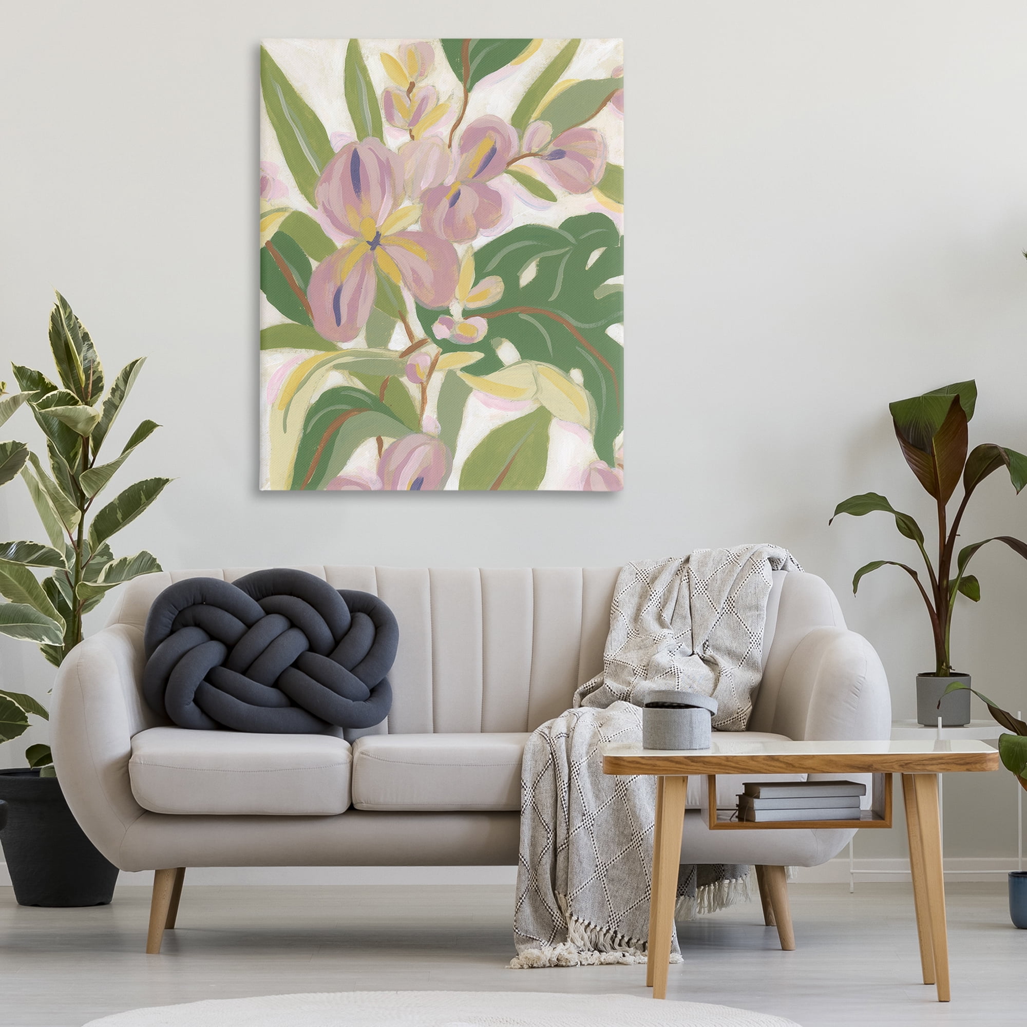 Stupell Industries Pale Trillium & Leaves Plants & Flowers Painting Wrapped Canvas Art Print Wall Art, 36 x 48