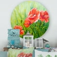 thumbnail image 2 of Designart 'Red Blossoming Poppies Over Wild Green III' Traditional Circle Metal Wall Art 11x11 - Disc of 11, 2 of 5