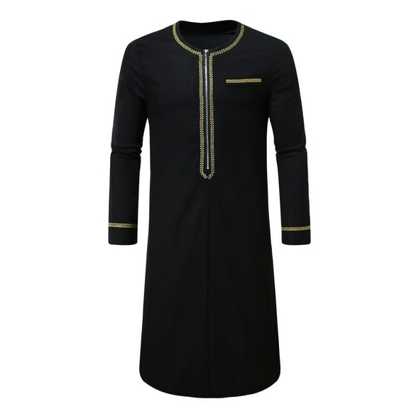 Wancir Men's Muslim Robe Islamic Arab Kaftans for Men Eid Muslim Dubai Ramadan Daily Clothes, 1PC Muslim Shirt Robe