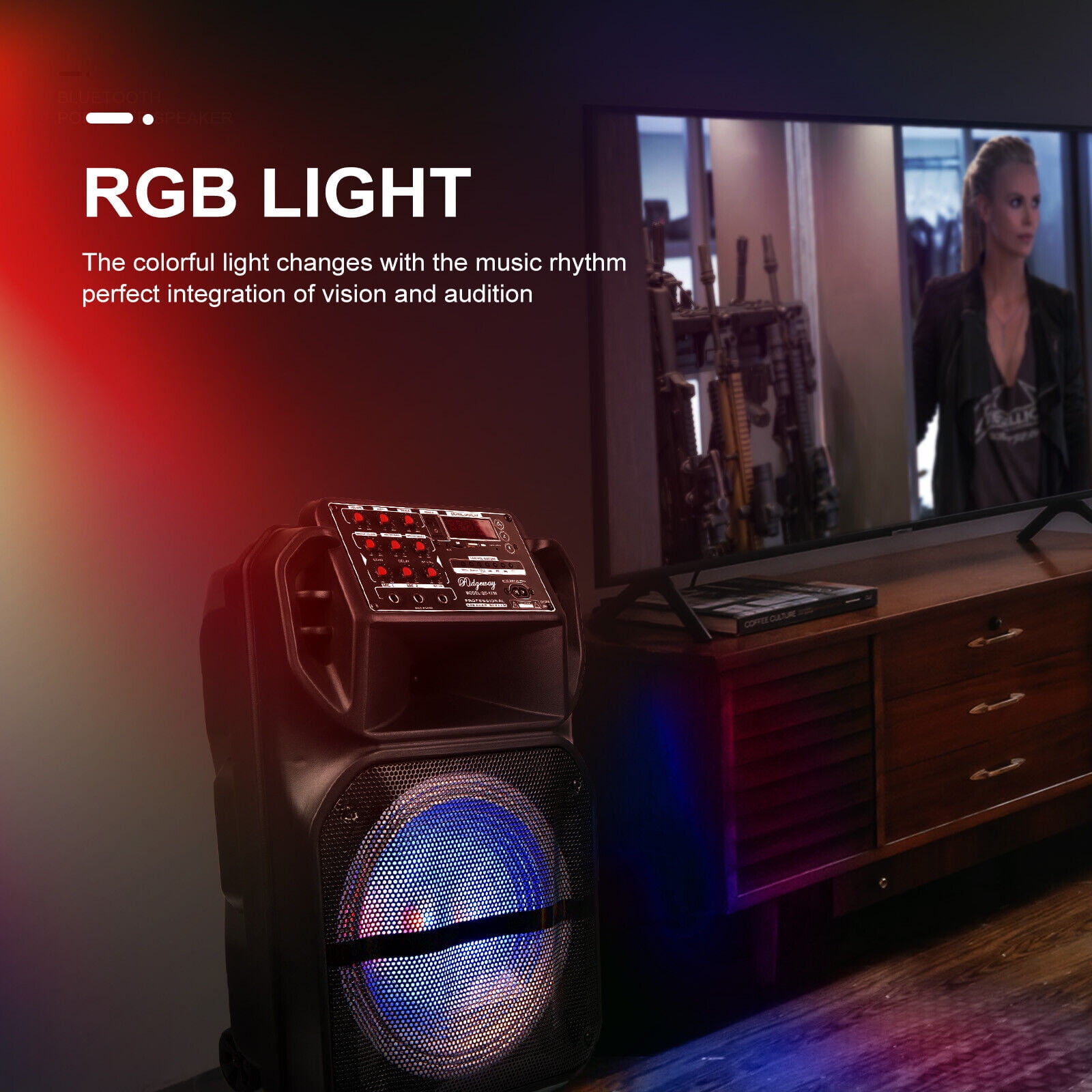 RIDWIND Wireless Portable Bluetooth Speaker 12" Subwoofer Indoor & Outdoor DJ Sound Stereo Loudspeaker Built-in Party Lights and Rolling Wheels W/ Microphone & Remote Control Support AUX/USB/TF/FM