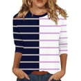 thumbnail image 2 of RXIRUCGD T-shirt à Rayures pour Femme à Col Ras du Cou à Manches 3/4, Blanc, Taille : S, 2 of 5