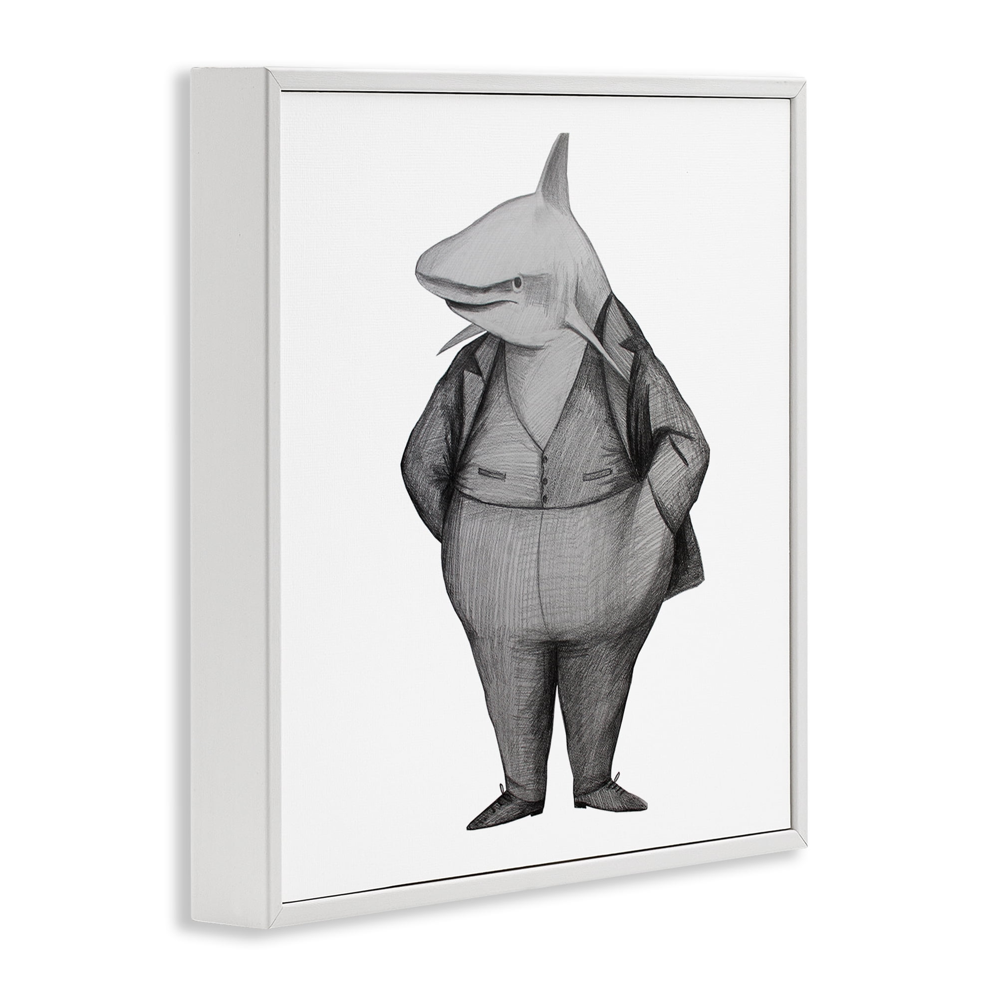 Stupell Industries Shark In Suit Drawing White Framed Giclee Art, design by Violeta Vollmer