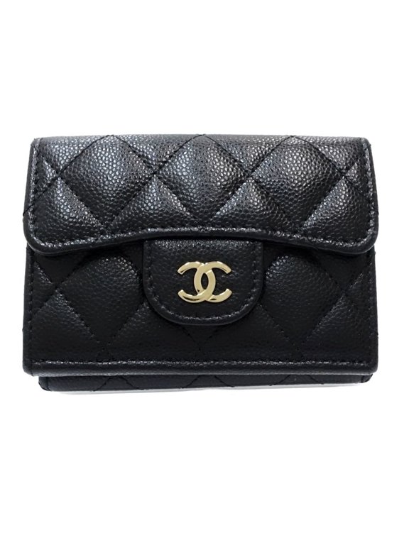 Pre-Owned CHANEL Chanel Tri-fold Wallet AP0230 Classic Small Flap Matelassé Caviar Skin Black...