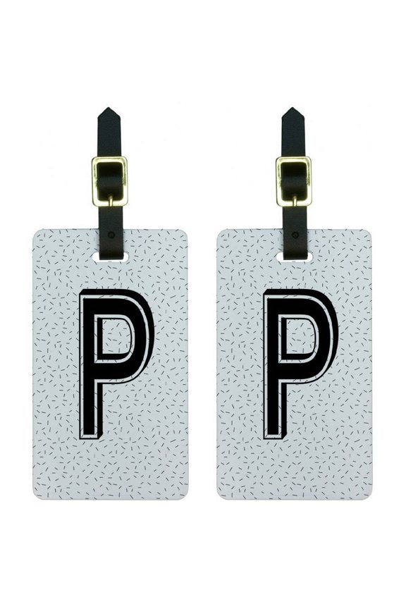 Letter P Initial Sprinkles Black White Luggage Tags Suitcase ID, Set of 2