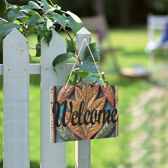 Leaf Frame Welcome Sign for Front Door Porch Wreath Door Sign Home Decoration Rustic Farmhouse Style