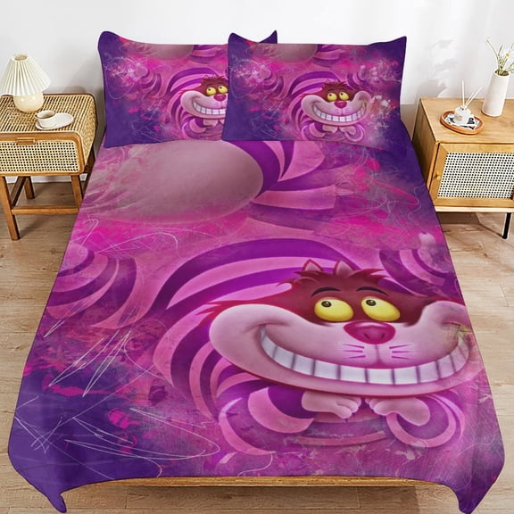 Alice in Wonderland Cheshire Cat 3-piece Bedding Set Twin Size,Kids Bedding Include 1 Duvet Cover and 2 Pillowcases for Girls Boys Women Men
