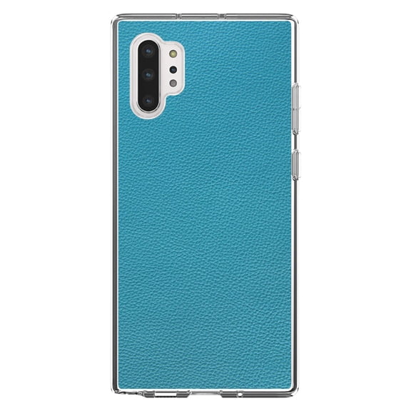 DistinctInk Clear Shockproof Hybrid Case for Galaxy Note 10 PLUS (6.8" Screen) - TPU Bumper, Acrylic Back, Tempered Glass Screen Protector - Teal Faux Leather Print Design - Printed Faux Leather