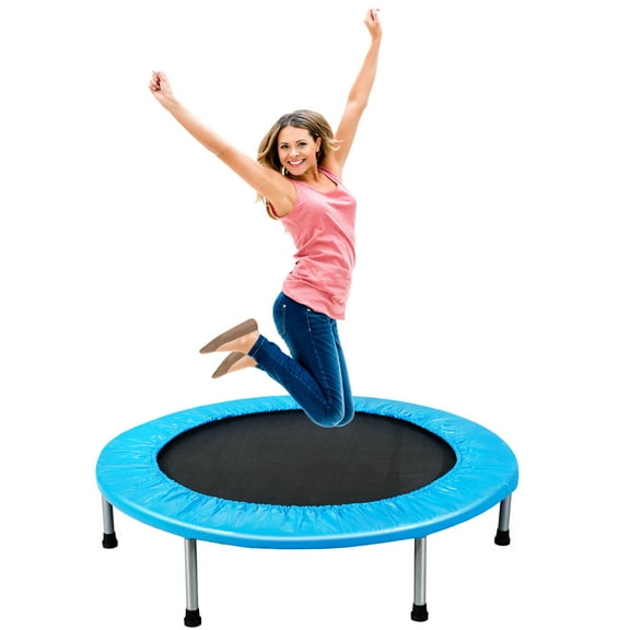 Gymax 38'' Folding Mini Trampoline Fitness Rebounder w/ Safety Pad Blue
