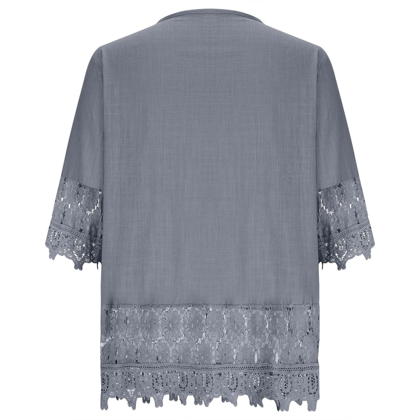 WDDDD Women's Vintage Lace Patchwork Bow V Neck Three Quarter
