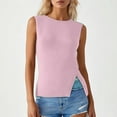 thumbnail image 2 of GPOECD Women's Asymmetric Button Side Slit Sleeveless Boat Neck Knit Sweater Vest Ribbed Design for Stylish Layering Red,L, 2 of 7