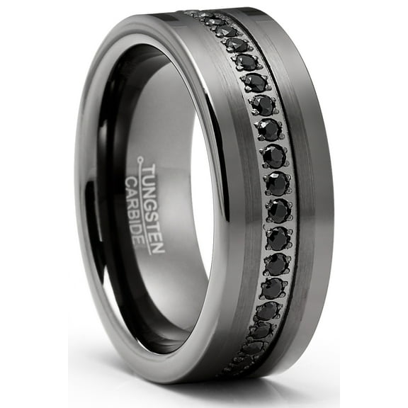 Metal Masters Mens Tungsten Wedding Band Eternity Ring Gunmetal Cubic Zirconia Comfort-Fit 8mm