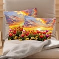 thumbnail image 2 of PhooArto Sunset Tulip Floral Landscape Set of 2 Throw Pillow Covers Cases - 16" x 16" Square Decorative Cushion Covers for Sofa Couch Bed Home Decoration, 2 of 7