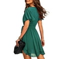 thumbnail image 3 of OUSIMEN Women Casual Mini Dress Deep V-Neck Short Sleeve Waist Tie Ruffle Chiffon Elegant Short Swing Skater Dresses, 3 of 6