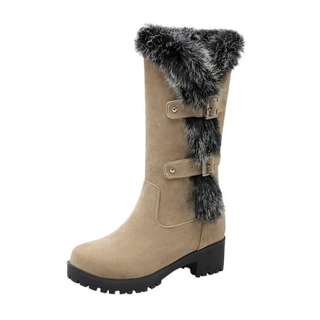 

VMESZQFG Womens Booties Shoes Boots with Heels for Women Wide Calf Women s Autumn And Winter Fashion Suede Warm Furry Boots Belt Thick Soled Mid Women Cowboy Boots White