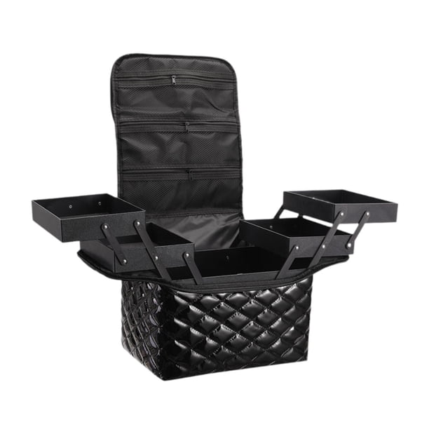 Bolsa de maquillaje de viaje, organizador de cosméticos, elegante estuche de almacenamiento de artículos de tocador con bolsillos de malla, bolsa de Negro brillante