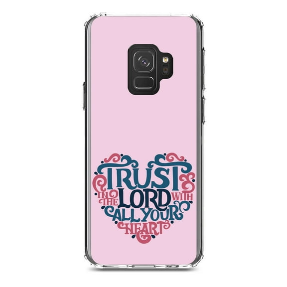 DistinctInk Clear Shockproof Hybrid Case for Samsung Galaxy S9 (5.8" Screen) - TPU Bumper, Acrylic Back, Tempered Glass Screen Protector - Trust In The Lord With All Your Heart