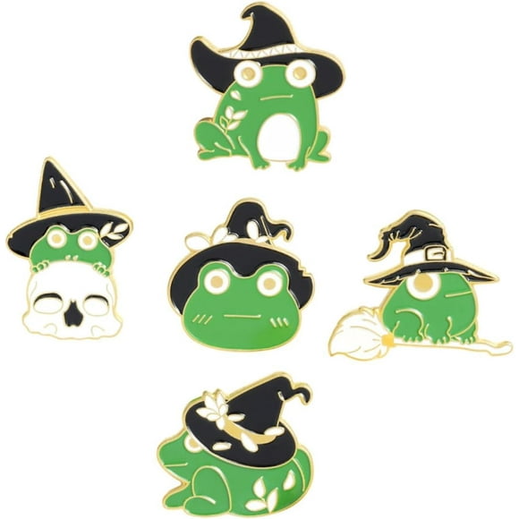 FYBTO5pcs Frog Brooch Halloween Enamel Pins Christmas Enamel Pin Frog Pins for Backpacks Witch Pins Halloween Pins Frog Enamel Pin Cartoon Brooches Cute Student Wizard Hat Alloy-2618