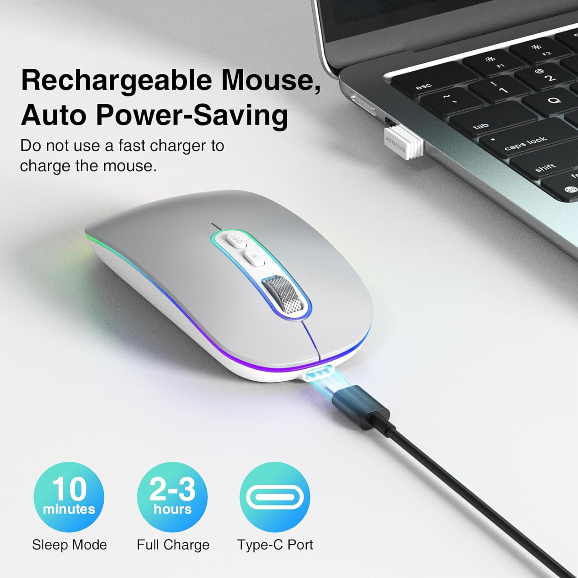 Cimetech Rechargeable Wireless Mouse, Silent Portable, Silver photo 2