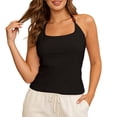 thumbnail image 6 of Rggeeun Womens Tank Tops Solid Color Camisole Elastic with Adjustable Tie & Beads Trim Thin Straps Bowknot Halter Top for Summer Beach Wear Trendy Tops,Black,M, 6 of 6