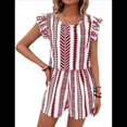 thumbnail image 1 of Mono Bohemio con Mangas Abullonadas Tropicales para Mujer, Cuello Redondo, Pierna , Informal, para Playa, con Barras Rojas, Talla L, 1 of 8