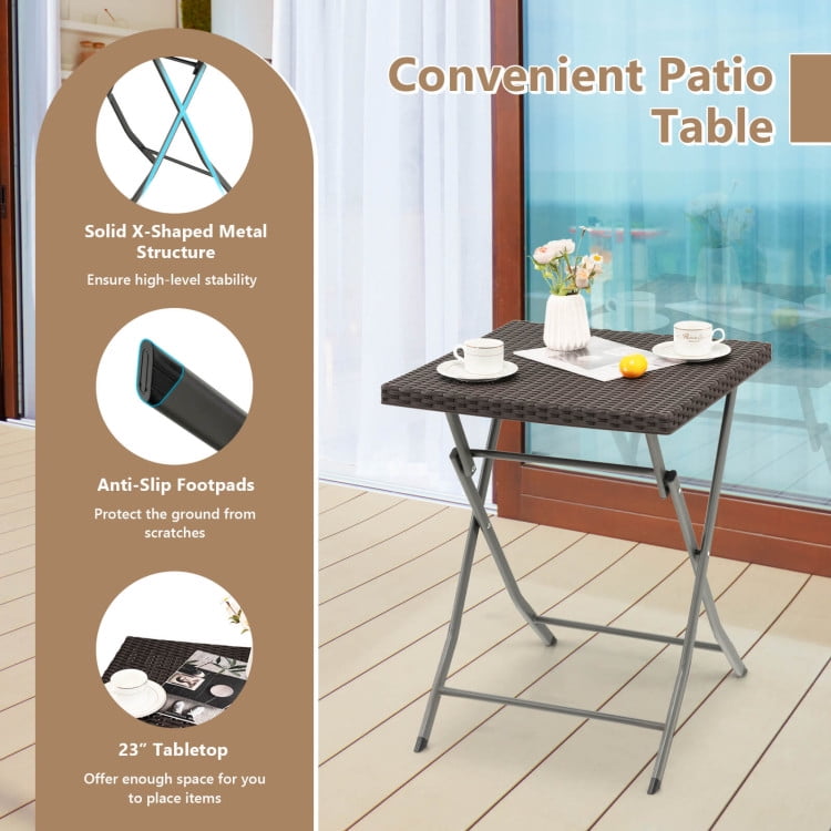 Aimee Lii 3 Pieces Patio Bistro Set with Folding Wicker Chairs and Table, Outdoor Patio Furniture, Brown
