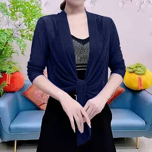EQWLJWE Summer Savings Clearance! Shrugs for Women Bolero Shrug Short Sleeve Sheer Chiffon Tie Front Cardigan For Evening Dress Cardigan For Dress Plus Size