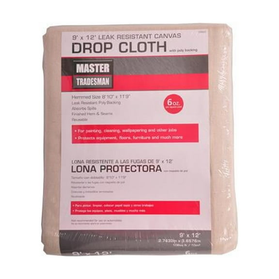 TruGuard 9126PBCDC Canvas Drop Cloth, Poly Backed, 6 oz., 9 x 12 Ft. - Quantity 1