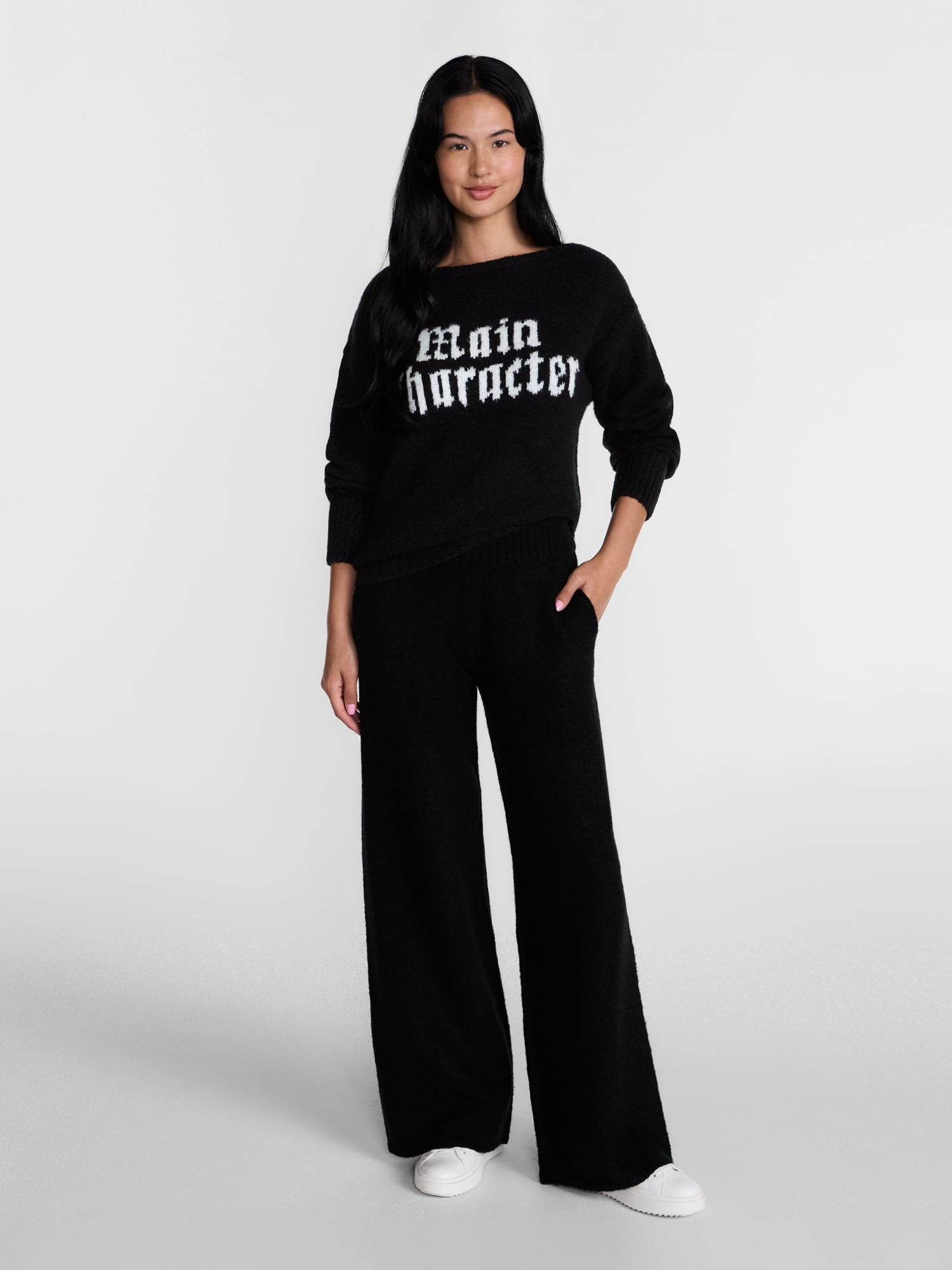 Madden NYC Women's Boatneck Graphic Sweater, Midweight, Sizes XXS-XXL