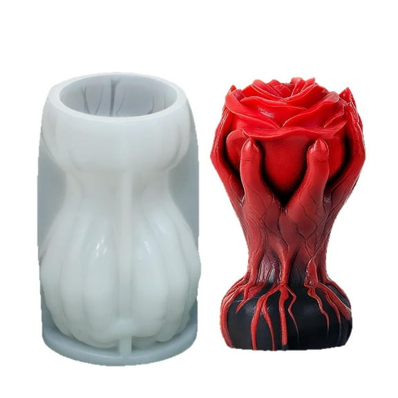 JDH silicone 2PCS Hand Holding Rose Candle Mold, 3D Flower Silicone Mold for Candles Pillar Wax Plaster Epoxy Resin Craft Casting Gothic Home Decor Halloween Anniversary Birthday Handmade Gift