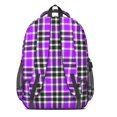 thumbnail image 3 of Purple and Black Checkered Pattern Backpack for School, Cute School Bag with Adjustable Shoulder Straps and Padded Back, 16.9"x12.6"x5.9", 3 of 5