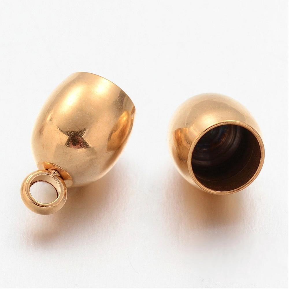 Ion Plating(IP) 304 Stainless Steel Cord Ends End Caps Oval Golden 11x7mm Hole: 2mm 5mm inner diameter