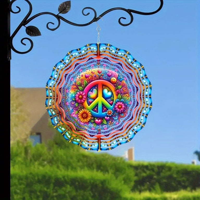 HELLOYOUNG Peace Sign Kinetic Wind Spinner Metal Outdoor Garden