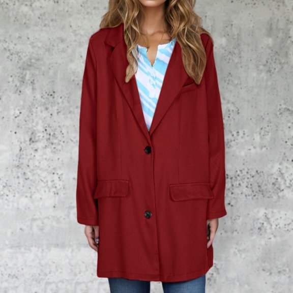 BVOFAR Long Jackets for Women Business Fashion Long Sleeve Notch Lapel Plus Size Blazers Casual Open Front Button Up Suit Coats Work Office Jacket