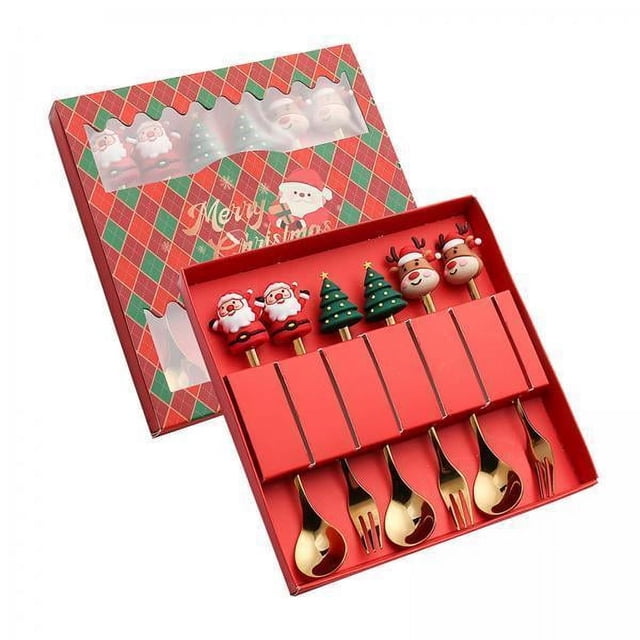 Cucharas de postre,tenedores,Juego de tenedores de cuchara de café navideña de acero inoxidable,Cucharas de té,sopa,cuchara de postre,cuchara de Navidad,Cucharas de postre,tenedores para