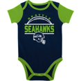 thumbnail image 2 of Newborn & Infant College Navy/Neon Green Seattle Seahawks Home Field Advantage Three-Piece Bodysuit, Bib & Booties Set, 2 of 6