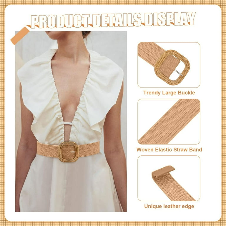 Hwmodou Ladies Belts Women Belt Straw Woven Elastic Stretch Wide Waist Dresses With Buckle Loose Leisure Elegant Pants Dress Apparel Accessories Girdle Walmart