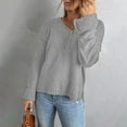 thumbnail image 6 of Duoif Sweaters for Women Trendy Women's Long Sleeve Solid Colour V Neck Sweater Loose Button Knit Shoulder Drop Sweater Women's Sweaters Womens Tops Grey L, 6 of 7