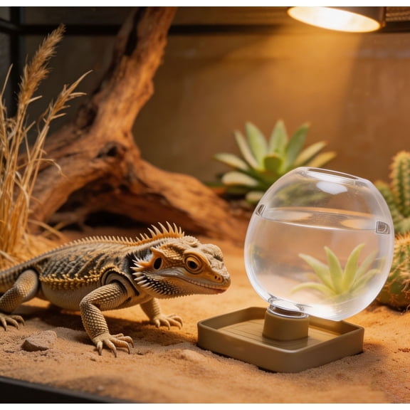 Reptile Water Feeder, Automatic Water Dispenser for Gecko Bearded Dragon Amphibians, Terrarium Water Dish for Lizards Turtles Snake Frog, Round Shaped