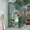 thumbnail image 2 of Patiojoy Lean-To Walk-In Greenhouse with Flower Rack 7’ x 3.5’ x 7’ Wall Green House with Roll-Up Doors Waterproof PE Cover & Metal Frame, 2 of 10