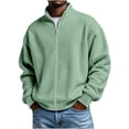 thumbnail image 2 of Fmbrln Mens Zip Up Sweatshirt Knit Long Sleeve Stand Collar Jacket Fall Winter Casual Solid Color Tops Green 2XL, 2 of 6