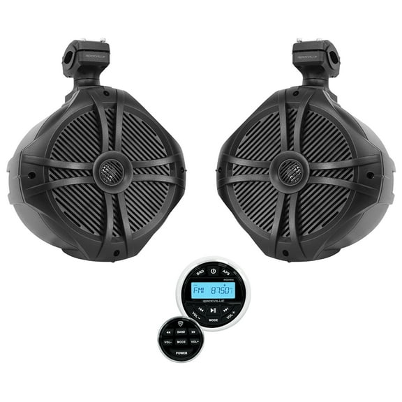 (2) Rockville RWB90B Black 8" Marine Wakeboard Swivel Tower Speakers Receiver