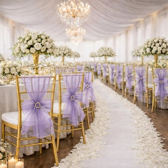 20 Lavender 6x108 in Reusable Sheer Organza Chair Sashes Wedding Reception Chair Bows