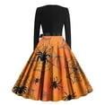 thumbnail image 3 of SwiftWear Women's Spooky Halloween Dress Crew Neck Long Sleeve Pumpkin Print Flared Dress with Bow Belt for Comfortable Party Outfit, Costume​, 3 of 3