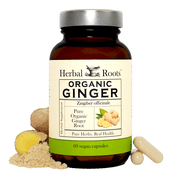 Herbal Roots Organic Pure Ginger Root Capsules, 1,200 mg, Digestive Aid and Immune Support
