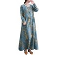thumbnail image 1 of Vestido suelto de mujer Vintage estampado manga larga cuello redondo cintura alta Casual vestid Irfora  Vestido, 1 of 7