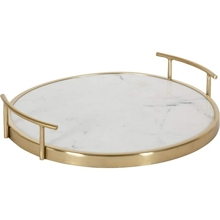 

HQ Marbury Modern Round Tray 14 inch Diameter White Marble and Gold Contemporary Marble Tray for Storage and Display