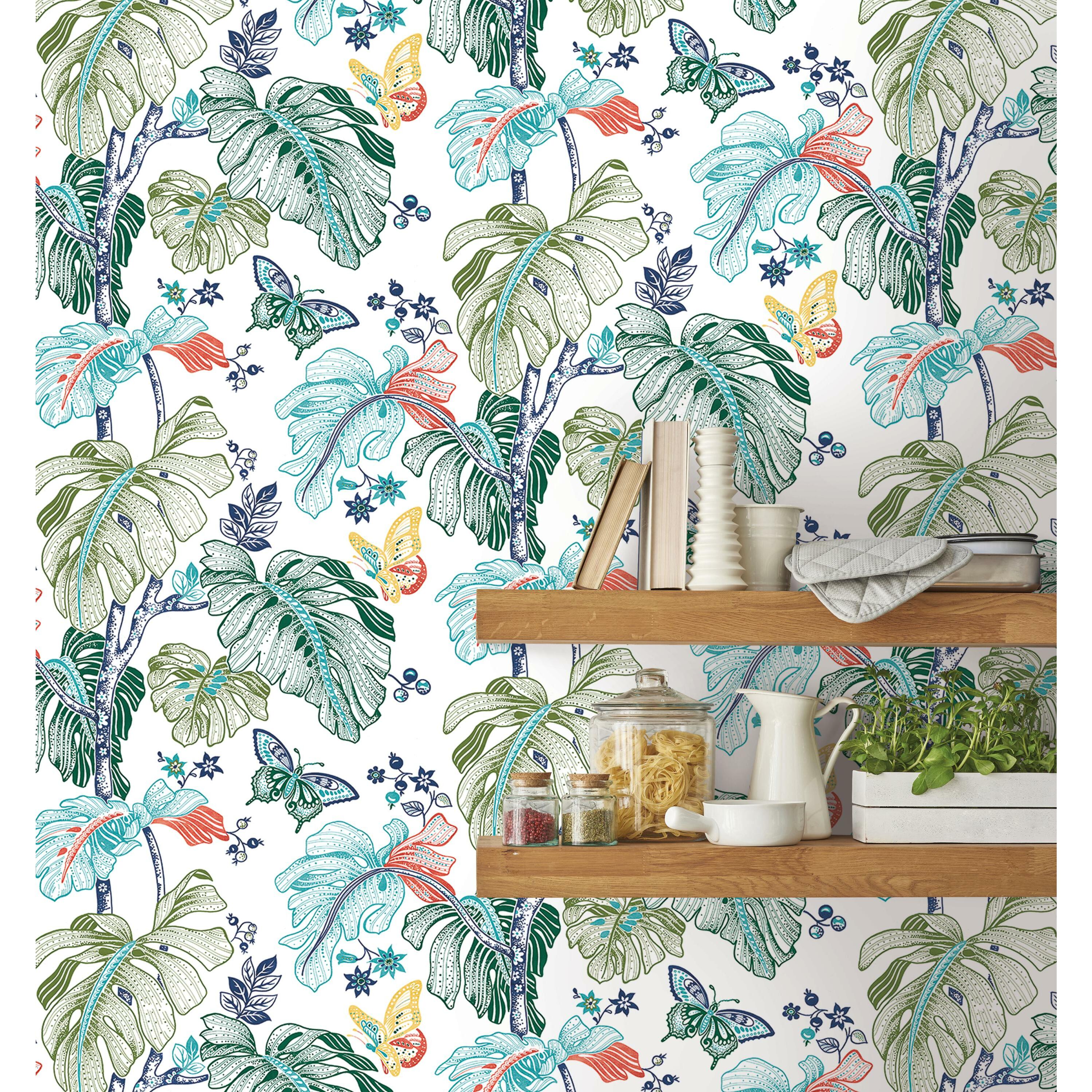 RoomMates Blue Green Boho Palm Peel And Stick Wallpaper Botanical RoomMates Blue Green Boho Palm Peel And Stick Wallpaper Botanical
