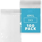 GPI 2” x 3” Heavy Duty Ziplock Bag 4 Mil Clear Resealable Bags for Travel, Storage & Shipping, 100-Pack