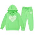 thumbnail image 3 of Girls' Clothing Sets Clearance Long Sleeve Heart Printed Shirt Pants Set Graphic Print Casual Clothes Set for Children Kids,Green,12-13 Years, 3 of 4