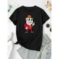 thumbnail image 4 of Women's Cartoon Cowboy Santa Graphic Tee - Casual Round Neck Short Sleeve T-Shirt, Soft Polyester Blend, Fun Holiday Summer Top, White, 4 of 8